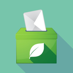 Long shadow coloured ballot box icon with a leaf