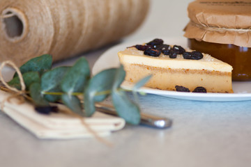 Apricot jam in the jar and cake 