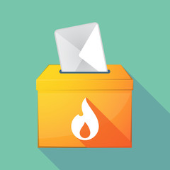 Long shadow coloured ballot box icon with a flame