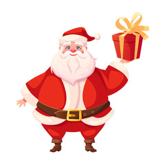 Colorful flat santa holding christmas gift box