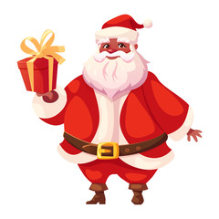 African american flat santa holds christmas gift