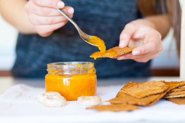 Crunchy cookie spreaded with delicious apricot jam