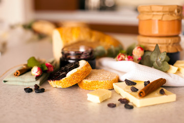 Opened jar with delicious blackcurrant jam