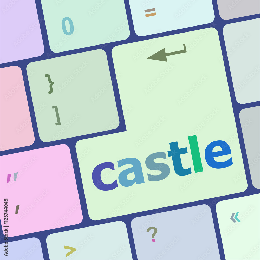 Poster modern computer keyboards enter keys with castle word