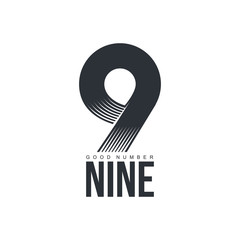 Black and white technological number nine logo, vector illustration isolated on white background. Black and white textured number nine graphic logotype for scientific and technological companies - obrazy, fototapety, plakaty