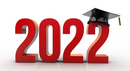 2022 text with graduation hat - obrazy, fototapety, plakaty