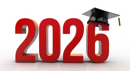 2026 text with graduation hat - obrazy, fototapety, plakaty