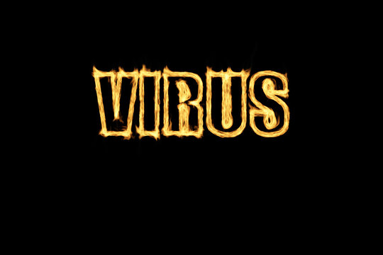 Virus Buchstaben brennen Feuer