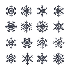 Naklejka na ściany i meble Snowflake icons set. Gray silhouette snowflakes signs, isolated on white background. Flat design. Symbol of winter, snow, Christmas, New Year holiday. Graphic element decoration Vector illustration