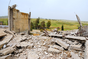 After war. The thrown buildings in the demilitarised zone on the Syrian-Israeli border.