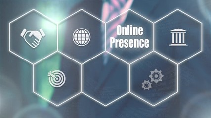 Businessman pressing a Business Online Presence concept