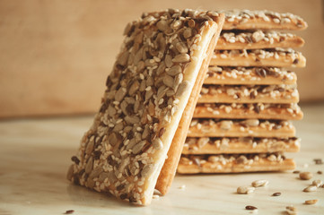 Cracker biscuits with sunflower seeds