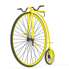 Bicycle with a large front wheel on a white background. 3D illustration