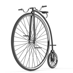 Bicycle with a large front wheel on a white background. 3D illustration
