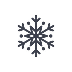 Snowflake icon. Gray silhouette snow flake sign, isolated on white background. Flat design. Symbol of winter, frozen, Christmas, New Year holiday. Graphic element decoration. Vector illustration