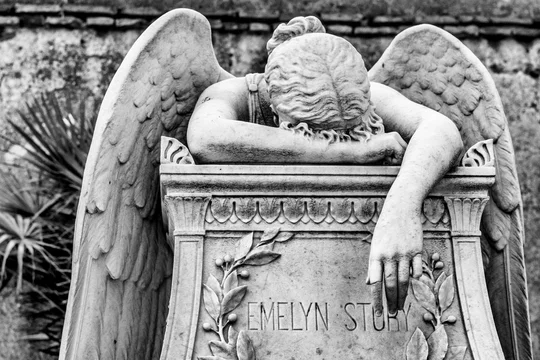 Angel of Grief Angel of Grief is an 1894 sculpture by William Wetmore Story  which serves as the grave stone of the artist and his wife at the  Protestant Cemetery, Rome. Stock