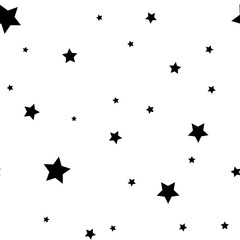 Naklejka premium Star seamless pattern. Black and white retro background. Chaotic elements. Abstract geometric shape texture. Effect of sky. Design template for wallpaper, wrapping, fabric, textile Vector Illustration