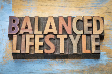 balanced lifestyle word abstract in wood type