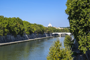 St. Peter's Basilica Seen from Right Side of Tiber River in Rome