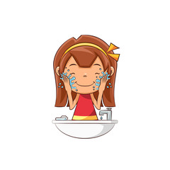 Girl washing face