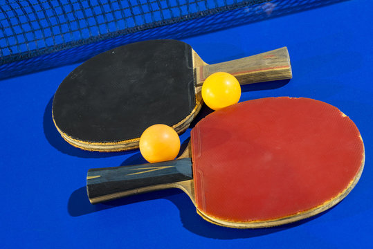 Ping pong paddles and ball