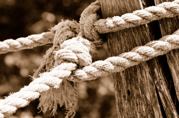 Rope on wooden post