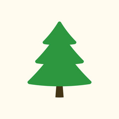 Christmas tree sign. Simple cartoon icon. Green template silhouette, isolated on white background. Flat design. Symbol of holiday, winter, Christmas, New Year celebration. Vector illustration