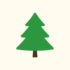 Christmas tree sign. Simple cartoon icon. Green template silhouette, isolated on white background. Flat design. Symbol of holiday, winter, Christmas, New Year celebration. Vector illustration