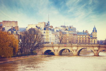 Pont Neuf in central Paris, France.  The Pont Neuf  is the oldest standing bridge across the river...