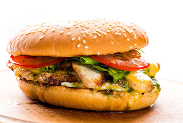 burger with bacon on a white background