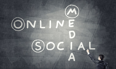 Seminar trainer draw on chalkboard