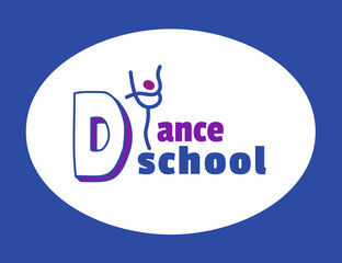 Dance icon concept. Ballet school studio logo design template. Fitness dance class banner background with symbol of abstract character ballerina in dancing pose. Vector illustration.