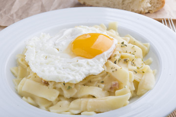 Tagliatelle of Carbonara with egg
