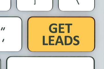 Keyboard with get leads button. Computer white keyboard with get