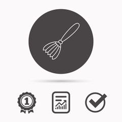 Brush icon. Paintbrush tool sign. Artist instrument symbol. Report document, winner award and tick. Round circle button with icon. Vector
