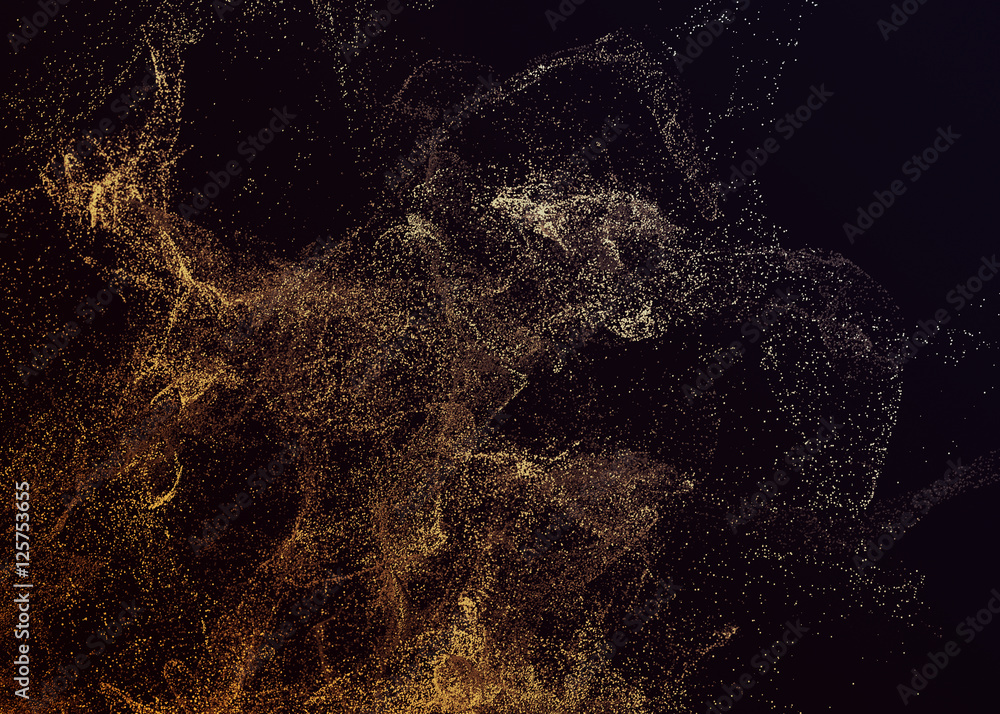 Poster abstract 3d rendering of chaotic particles. flying cubes in empty space. dynamic shape. futuristic b