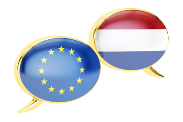 Speech bubbles, EU-Netherlands conversation concept. 3D renderin