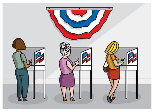 The Women's Vote / American Women At Voting Booths In Their Local Polling Place.