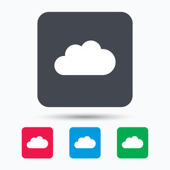 Cloud icon. Data storage technology symbol. Colored square buttons with flat web icon. Vector