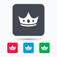 Fototapeta premium Crown icon. Royal throne leader symbol. Colored square buttons with flat web icon. Vector