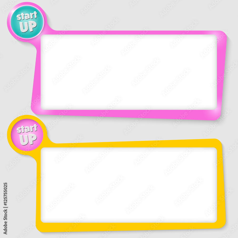 Poster set of two text boxes for your text and the words start up