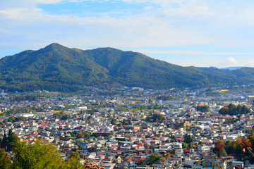 View of the city of Fujiyoshida, Japan