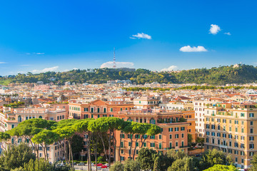 Obraz premium Panoramic view of the modern center of Rome from Castel Sant'Angelo, Italy. 