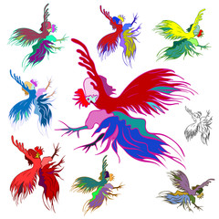 Obraz premium Silhouette of a rooster. Elements for Christmas cards. Vector design. Isolated on white background.