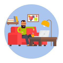 Freelancer home office. Remote work. Freelance business working place. Flat design illustration