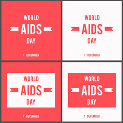 World Aids Day concept with ribbons and stylish text on white and red background