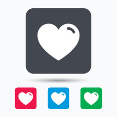 Heart icon. Romantic love symbol. Colored square buttons with flat web icon. Vector