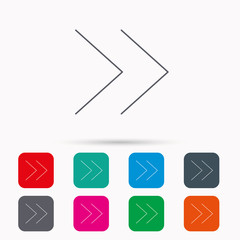 Next arrow icon. Forward sign. Right direction symbol. Linear icons in squares on white background. Flat web symbols. Vector