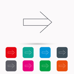 Next arrow icon. Forward sign. Right direction symbol. Linear icons in squares on white background. Flat web symbols. Vector