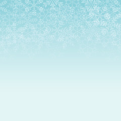 Vector light blue square background with frame of white elegant snowflakes for Christmas and New year, with place for text.